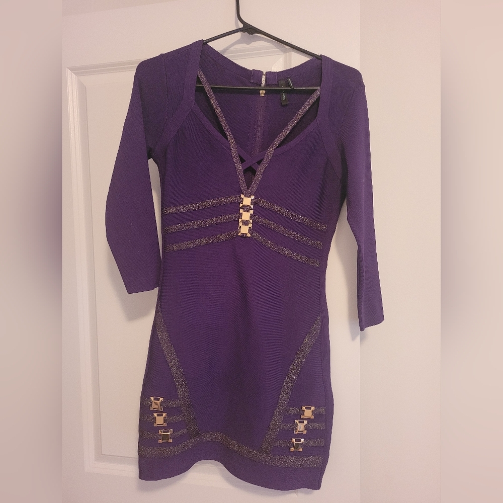 Marciano / Guess Purple Bandage Dress with Gold Details